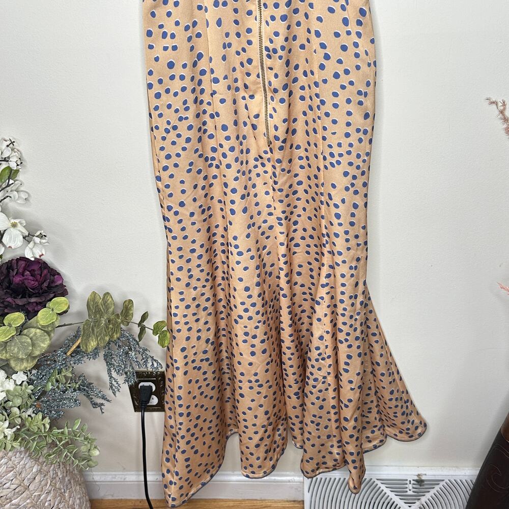 AZULU x BHLDN Kano Flutter Sleeve Maxi Dress Blue Dots Tan Sz 0 $440 {II4} - Picture 5 of 7